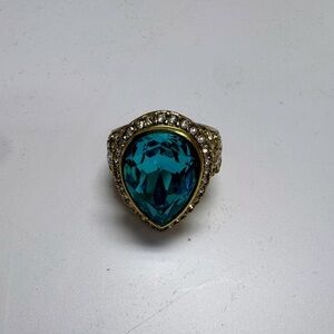 Heidi Daus Elegant Gold ring with Rhinestones and Aquamarine Gemstone Ring.